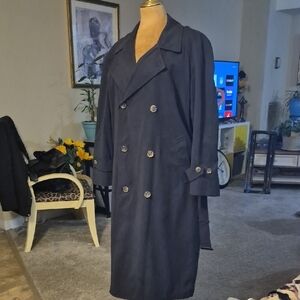 Bill Blass Men's Dark Blue Microfiber Trench Coat With Removable Lining